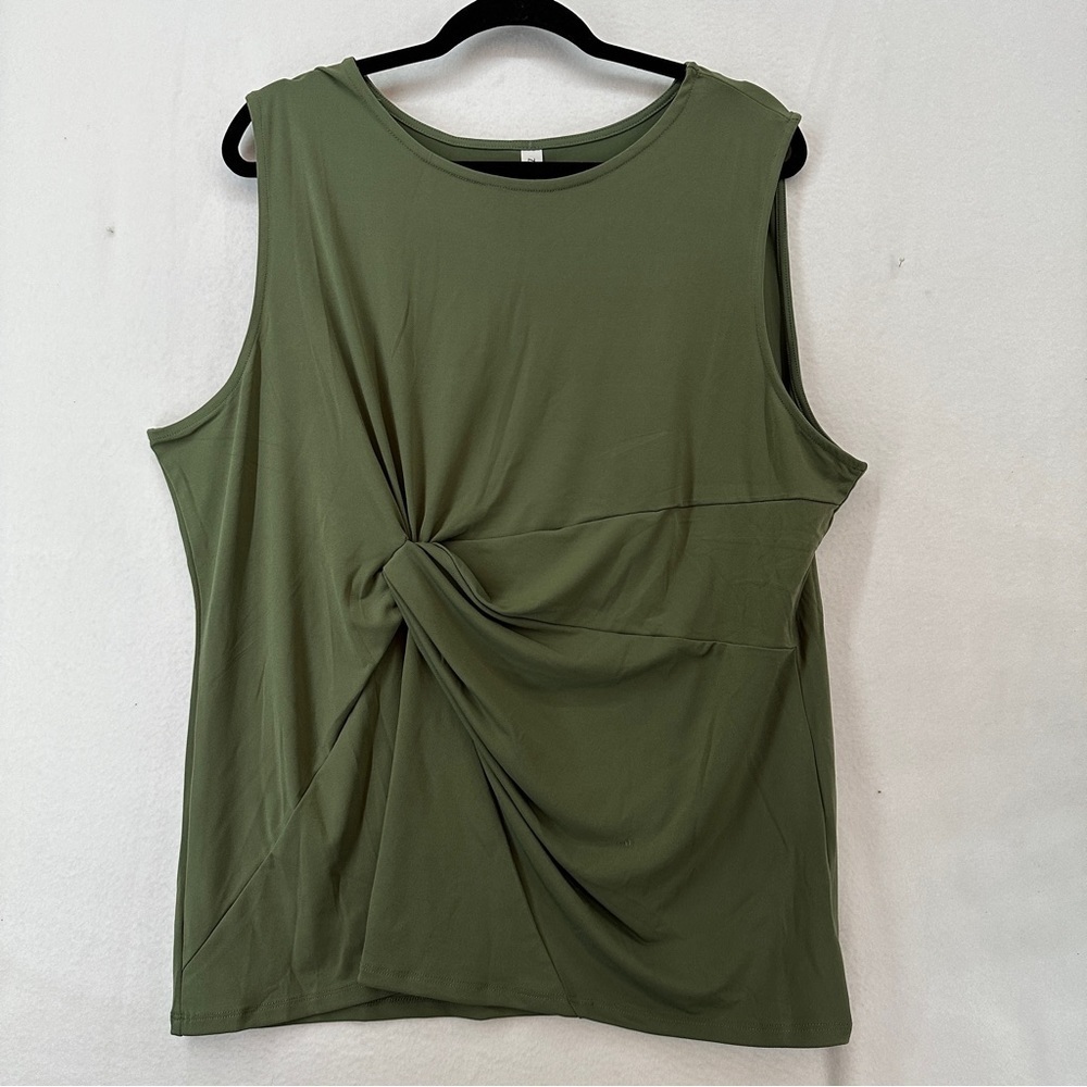 Zenana Outfitters Front Knot Sleeveless Top Blouse Womans Size‎ 3X Green